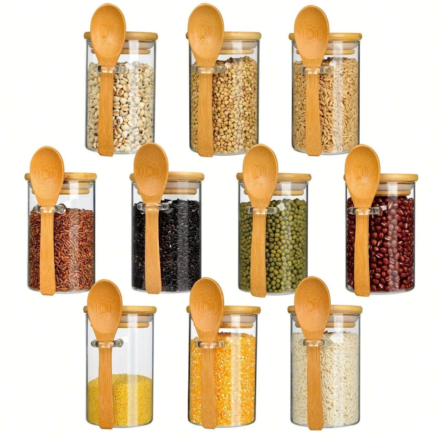 Glass Sugar Container with Spoon 10Oz Glass Jars with Bamboo Lid and Spoon, Bamboo Lid Storage Jar Containers
