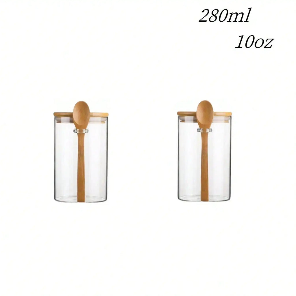 Glass Sugar Container with Spoon 10Oz Glass Jars with Bamboo Lid and Spoon, Bamboo Lid Storage Jar Containers