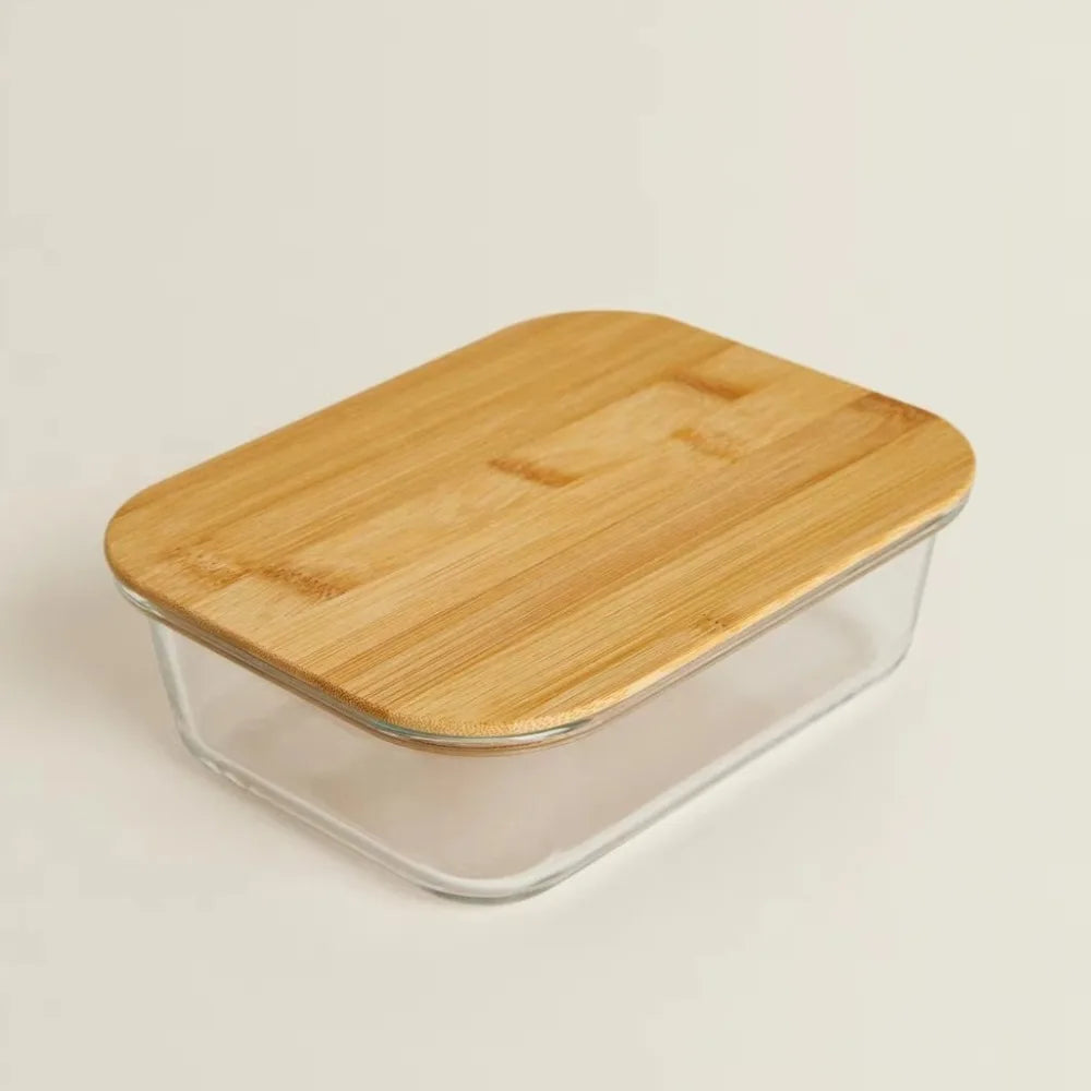 Glass Fresh-Keeping Box High Borosilicate Bamboo Lid Microwave Oven Lunch Box Sealed Leakproof Food Storage Containers Office