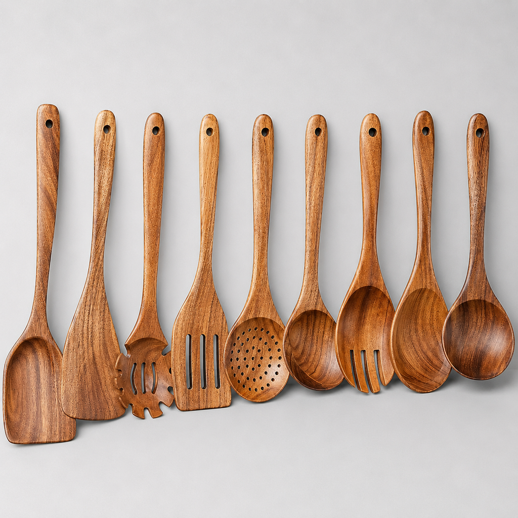 Set de 10 Ustensiles en Bois