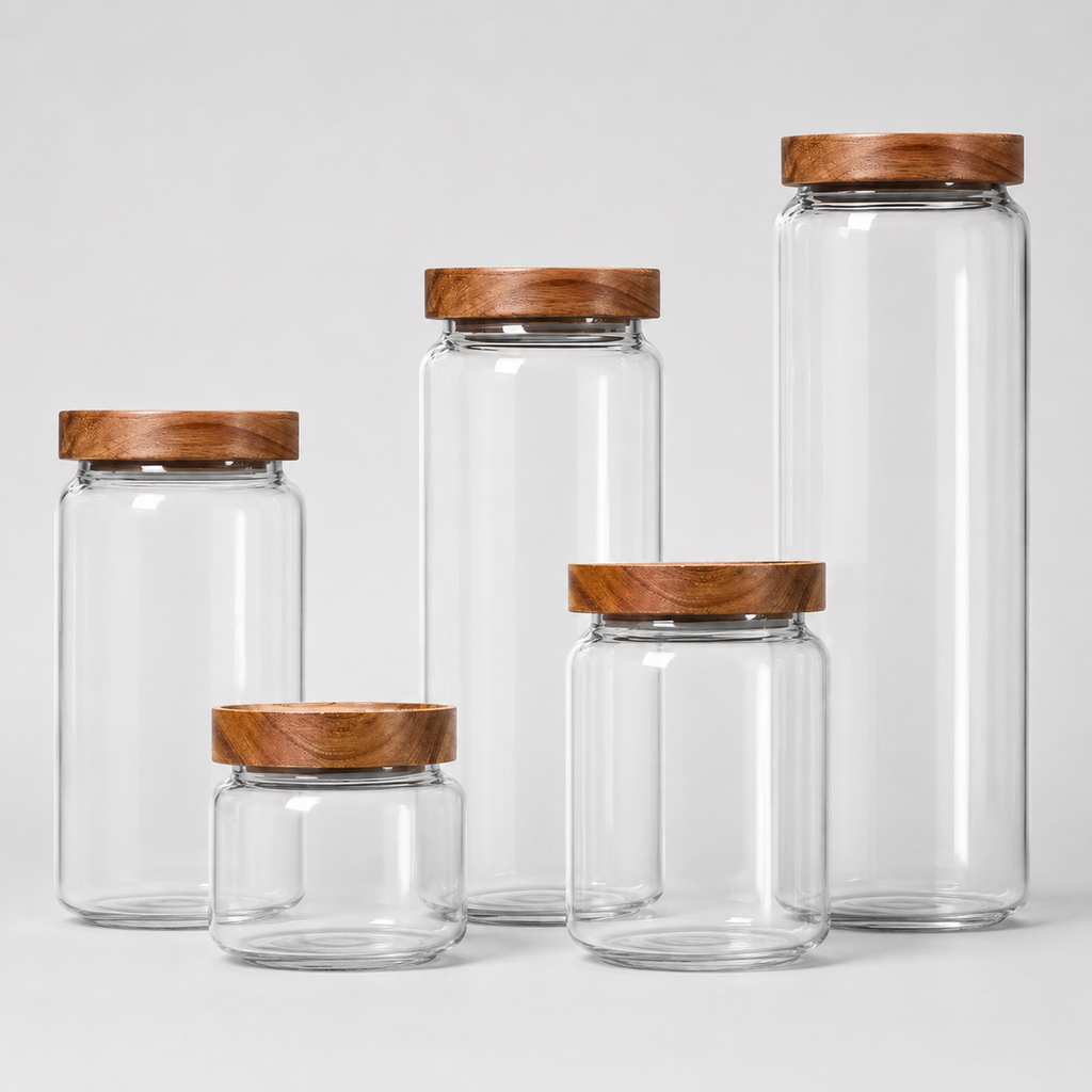 Bocal en Verre avec Couvercle en Bois