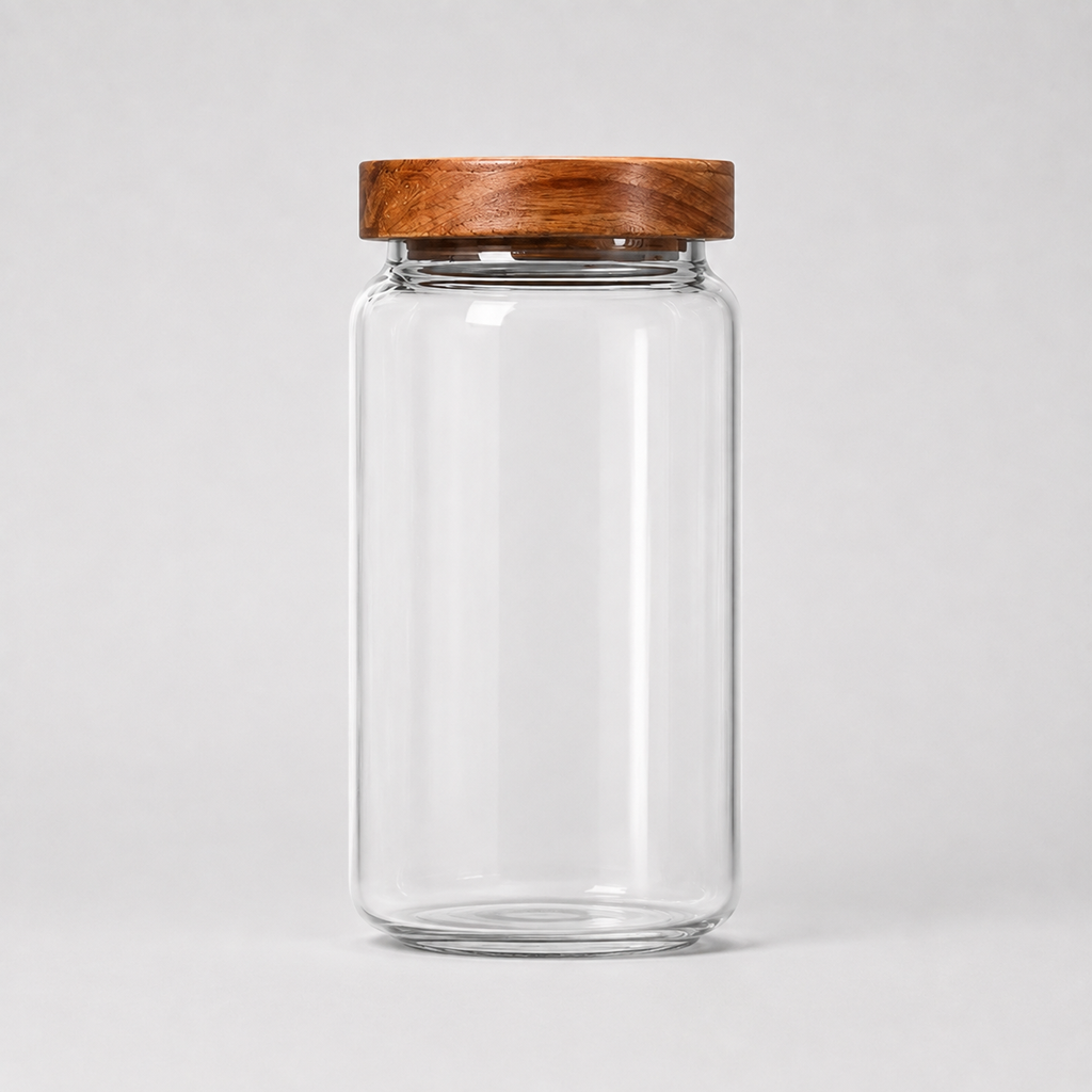 Bocal en Verre avec Couvercle en Bois
