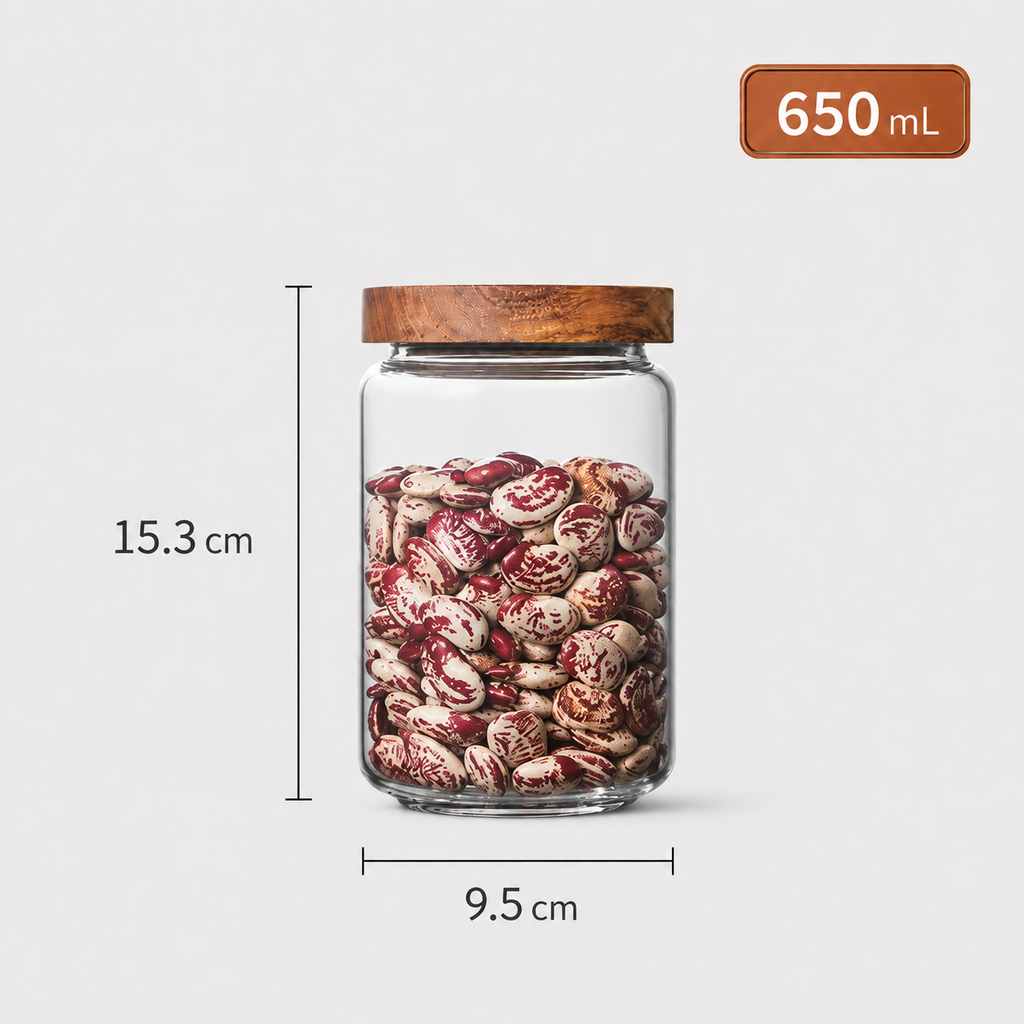 Bocal en Verre avec Couvercle en Bois