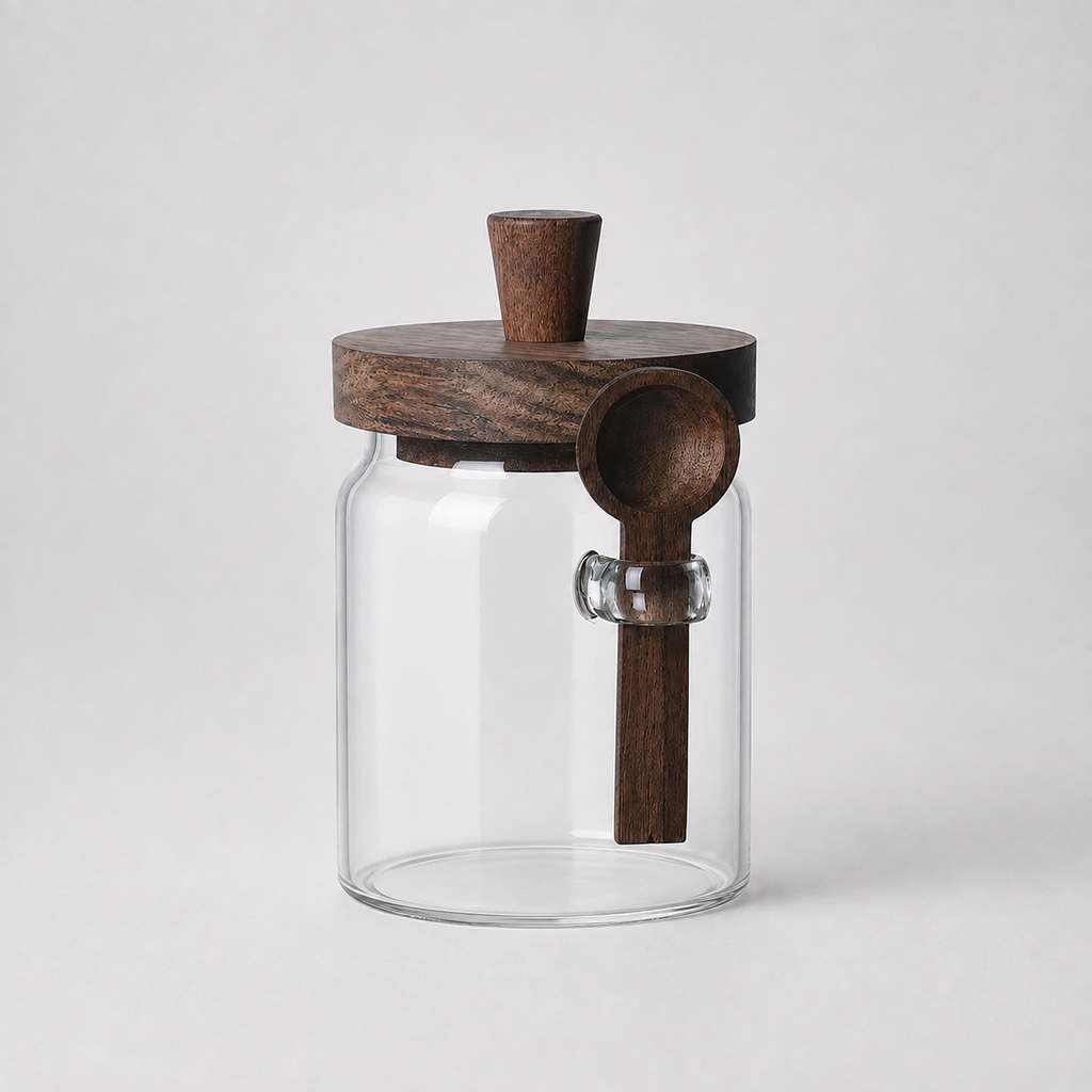 Bocal en Verre avec Couvercle en Bois