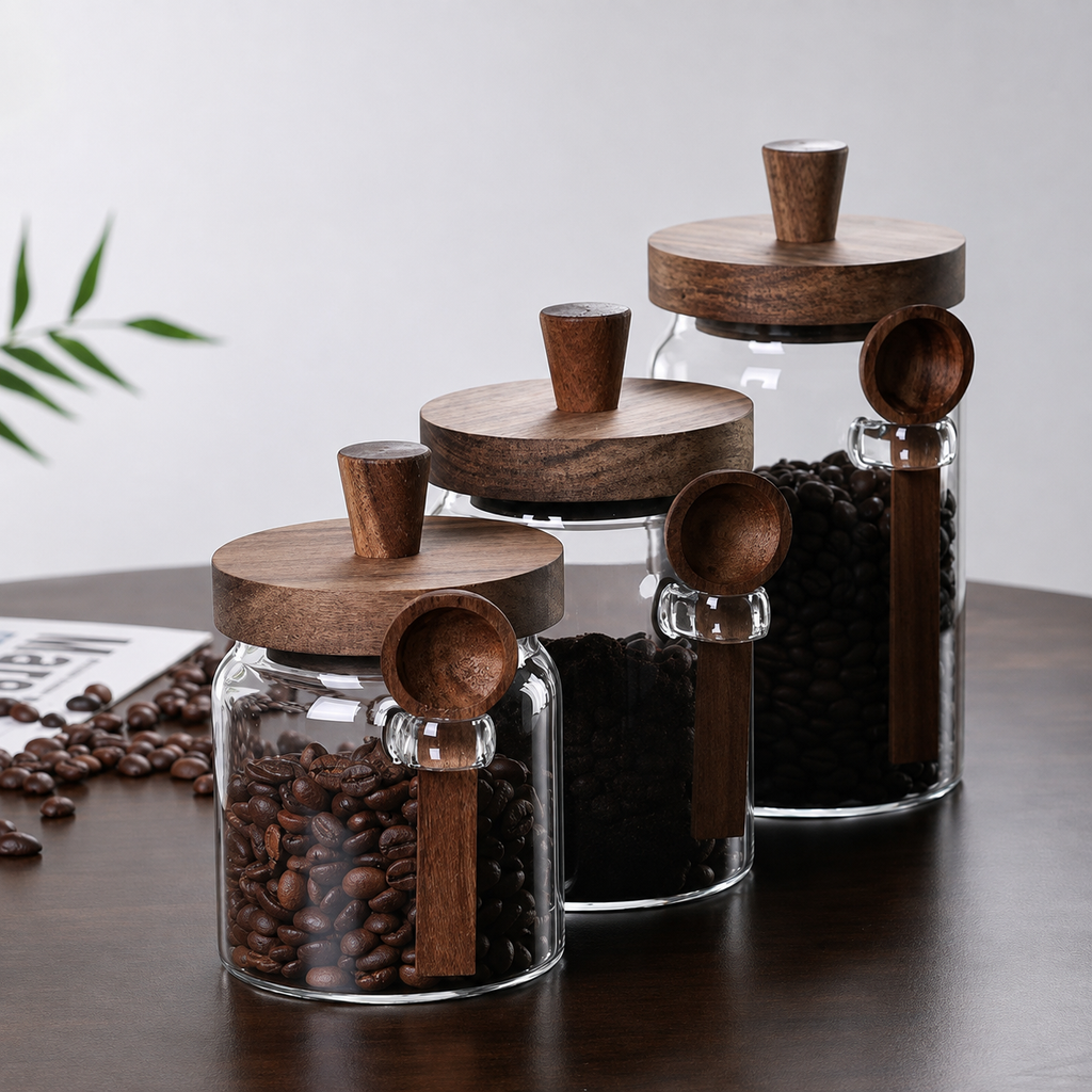 Bocal en Verre avec Couvercle en Bois