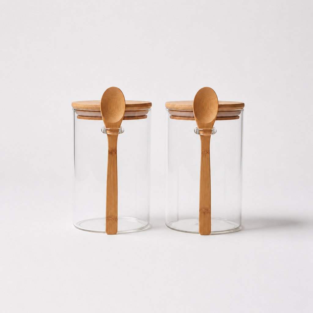 Bocaux en verre avec couvercles en bambou