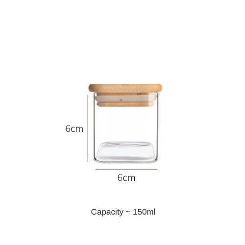 Glass Sealed Jar with Bamboo Lid Spice Jars Transparent Split Bottle Storage Tank Snack Candy Storage Jar