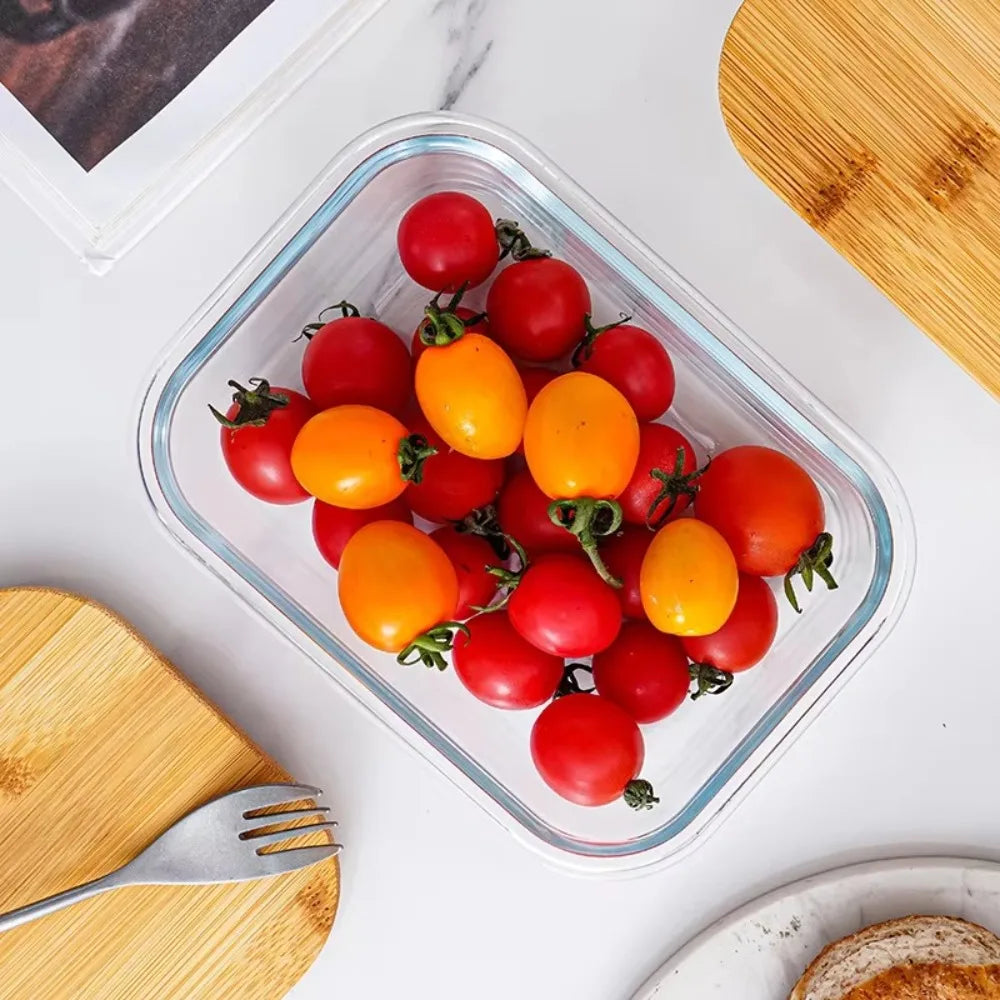 Glass Fresh-Keeping Box High Borosilicate Bamboo Lid Microwave Oven Lunch Box Sealed Leakproof Food Storage Containers Office